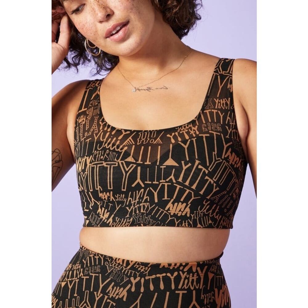 New Fabletics Mesh Me Smoothing Midi Bralette Iconic Black Yitty Size M